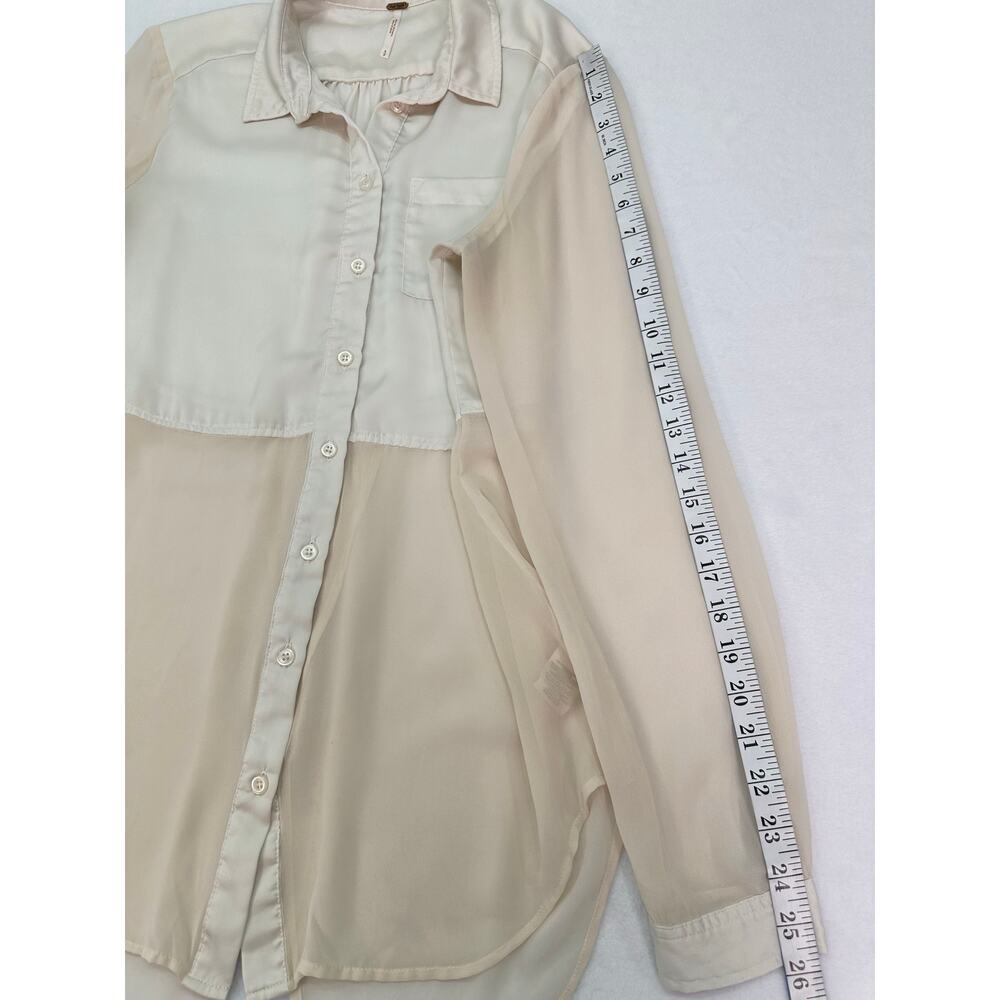 Free People Ivory Sheer Panel Button Up Tunic Top Tuxedo Back Size Small - Picture 12 of 13